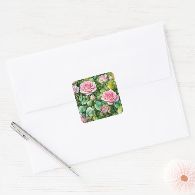 Hübsche Rosenstrahlen florale Kunstkleber Quadratischer Aufkleber (Umschlag)