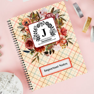 Hübsche rote Aquarellfarben Rose kariertes Papier  Notizbuch