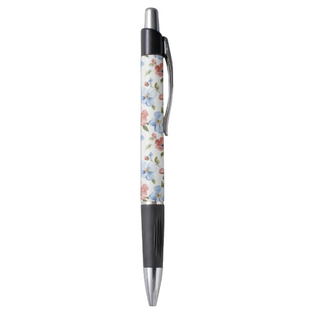 Hübsche rote blaue Blumen Kugelschreiber (Unterseite (Vertikal))
