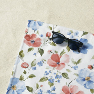 Hübsche rote blaue Blumen Strandtuch