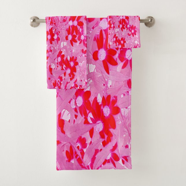 Hübsche Rote Blume Badhandtuch Set (Insitu)