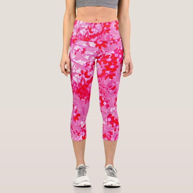 Hübsche Rote Blume Capri Leggings (Vorderseite)