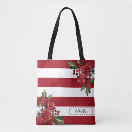 Hübsche rote Blume und Streifen Totbeutel Tasche