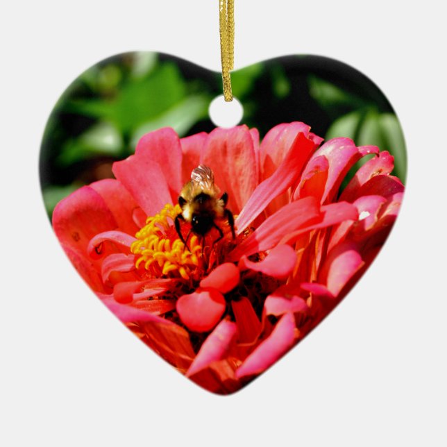 Hübsche Rote Blüte und Honigbiene Keramikornament (Vorne)
