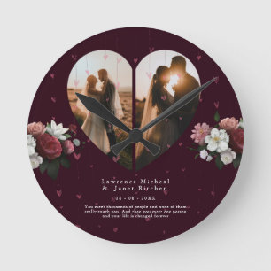 hübsche Rote Herzform Paare Fotos Geschenk Runde Wanduhr
