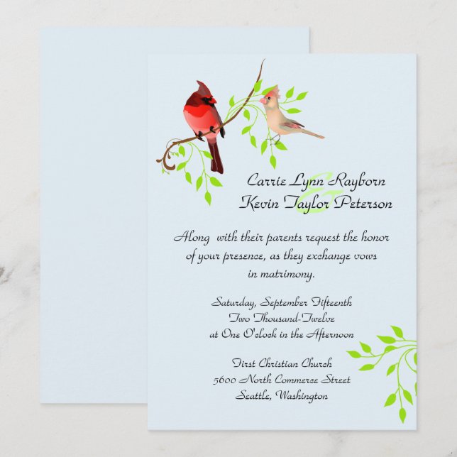 Hübsche Rote Kardinäle Einladung zur Hochzeit (Vorne/Hinten)