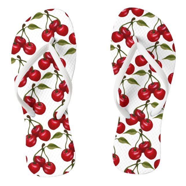 Hübsche rote Kirsche Aquarell Flip Flops (Fußbett)