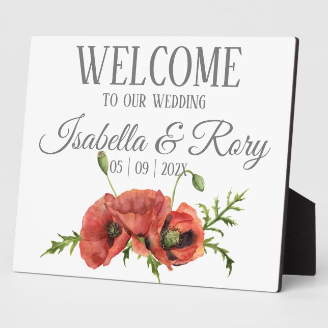 Hübsche Rote Poppies Hochzeitsempfang Fotoplatte (Seite)