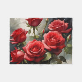 Hübsche rote Rosen Aquarellmalerei Fleecedecke