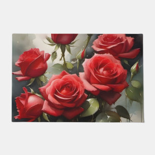 Hübsche rote Rosen Aquarellmalerei Fußmatte