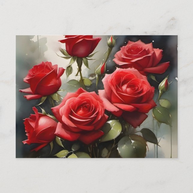 Hübsche rote Rosen Aquarellmalerei Postkarte (Vorderseite)