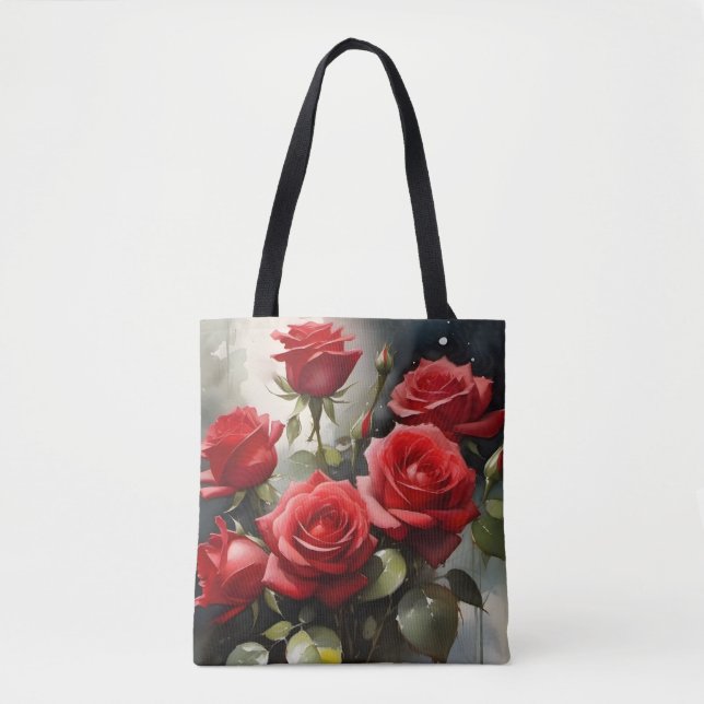 Hübsche rote Rosen Aquarellmalerei Tasche (Vorderseite)
