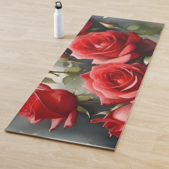 Hübsche rote Rosen Aquarellmalerei Yogamatte (Beispiel)