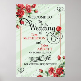 Hübsche Rote Rosen Blumenhochzeit Begrüßung Poster
