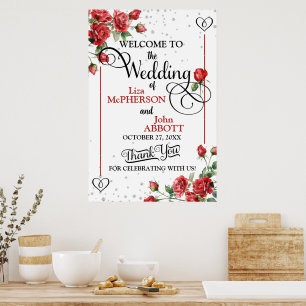 Hübsche Rote Rosen Blumenhochzeit Begrüßung Poster