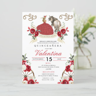 Hübsche Rote Rosen Cowgirl Western Quinceañera Einladung