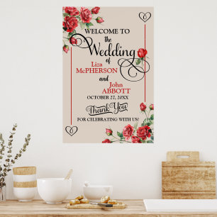 Hübsche Rote Rosen Hochzeit Begrüßungszeichen Poster