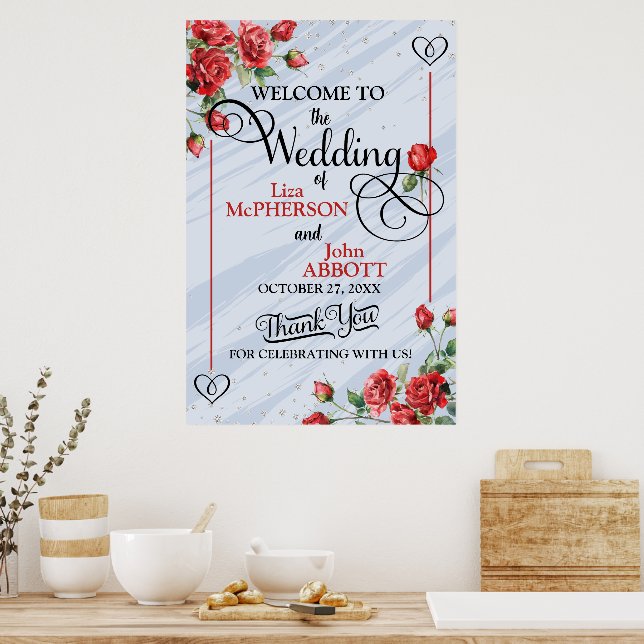 Hübsche Rote Rosen Hochzeitsfeier Poster (Küche)
