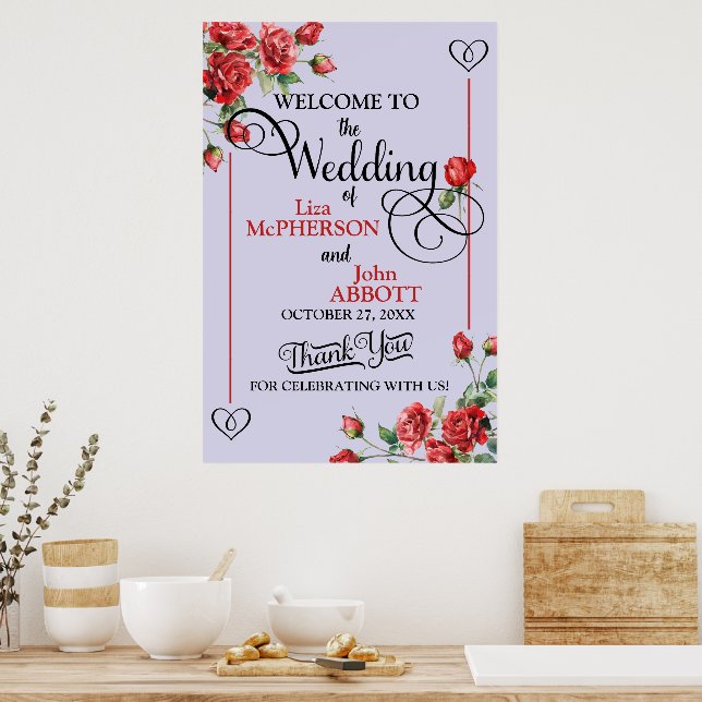 Hübsche Rote Rosen Hochzeitsfeier Poster (Küche)