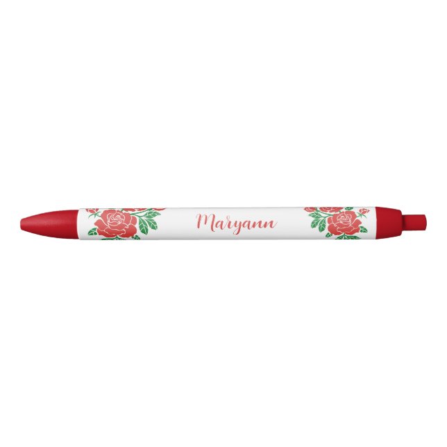 Hübsche Rote Rosen Personalisierter Tintenpatronen Kugelschreiber (Vorderseite)