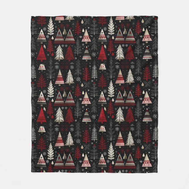 Hübsche rote, schwarze weiße Weihnachtsbäume Fleecedecke (Vorderseite)