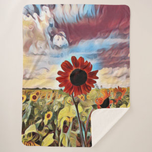 Hübsche rote Sonnenblume auf dem Feld Digitale Kun Sherpadecke