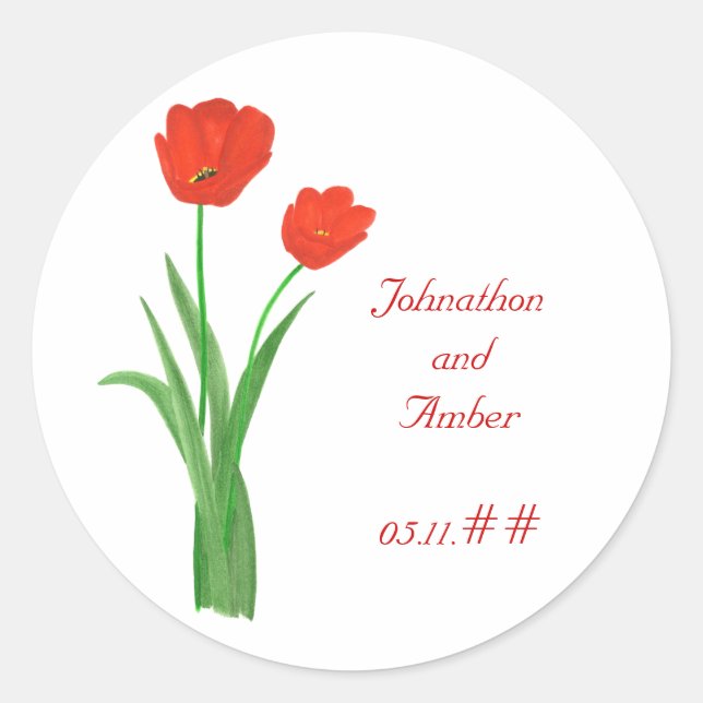 Hübsche Rote Tulpen, Hochzeit Speichern Sie die Da Runder Aufkleber (Vorderseite)