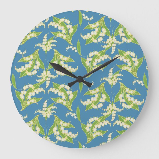 Hübsche Rundmaueruhr-Lilien des Tals, blau Große Wanduhr (Vorderseite)