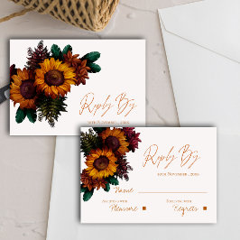 Hübsche rustikale Burnt Orange Blumenhochzeit RSVP Karte