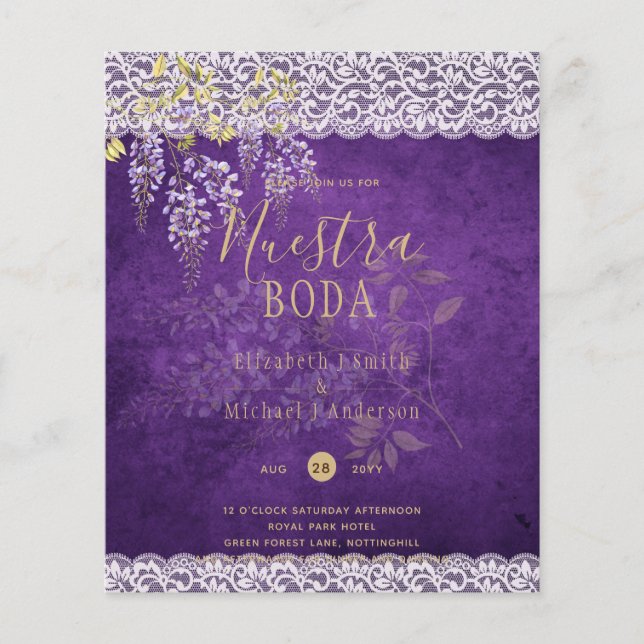 Hübsche Rustikale Lila WISTERIA Hochzeit Flyer (Vorne)