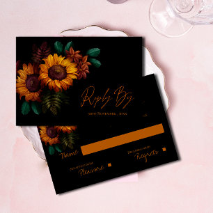 Hübsche Rustikale Schwarze Burnt Orange Blumenhoch RSVP Karte