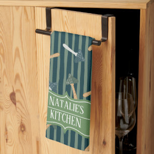 Hübsche Salbei-Monogramm-Pilzmuster-Retro Geschirrtuch