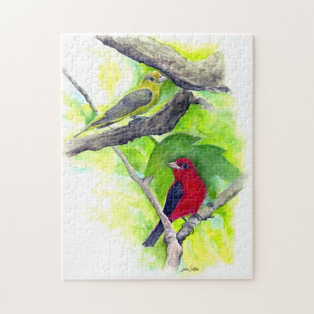 Hübsche Scarlet Tanagers Paarmalerei (Vertikal)