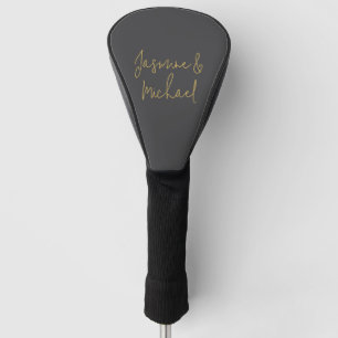Hübsche Schicke Kalligrafie-Paarnamen Grau & Gold Golf Headcover