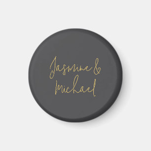 Hübsche Schicke Kalligrafie-Paarnamen Grau & Gold Magnet