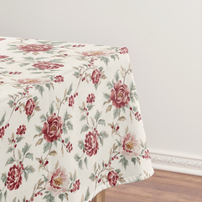 Hübsche Schicke Rot Creme Blumen Hochzeit Tischdecke (Beispiel)