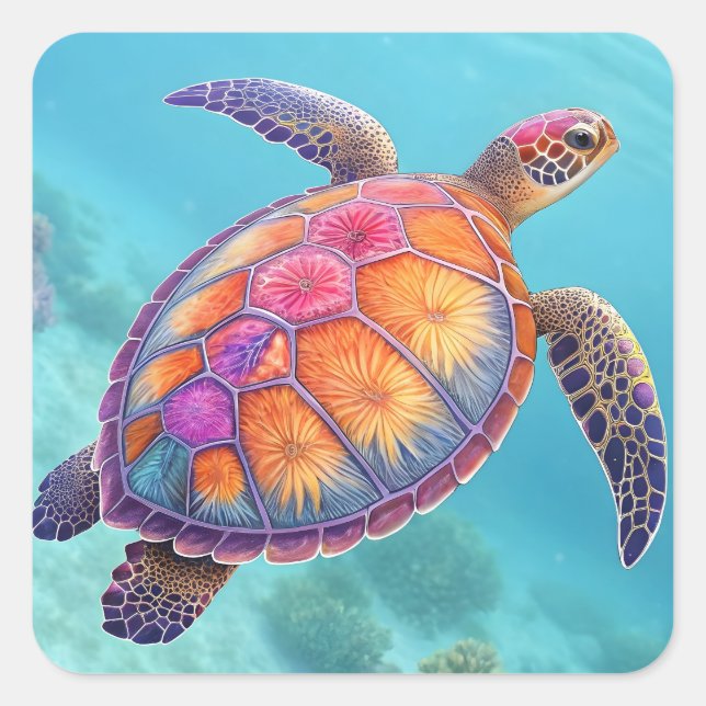 Hübsche Schildkröte Quadratischer Aufkleber (Vorderseite)