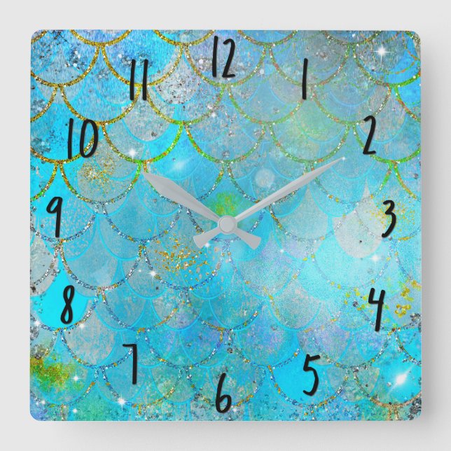 Hübsche schillernde blaue quadratische wanduhr (Vorderseite)