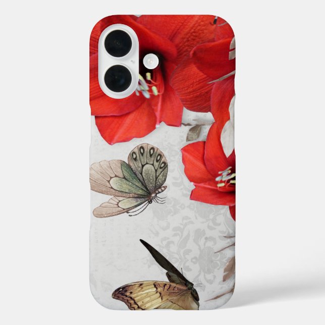 hübsche Schmetterlinge aus roten Blume iPhone 16 Hülle (Rückseite)