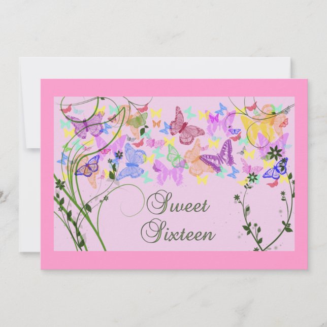 Hübsche Schmetterlinge, Einladung von 16 . Geburts (Vorderseite)