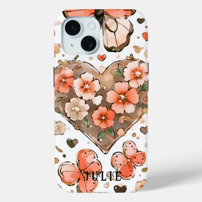 Hübsche Schmetterlinge, Herzen und Blume Individue Case-Mate iPhone Hülle (Rückseite)