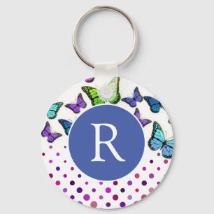 Hübsche Schmetterlinge und Dots Monogramm Schlüsselanhänger