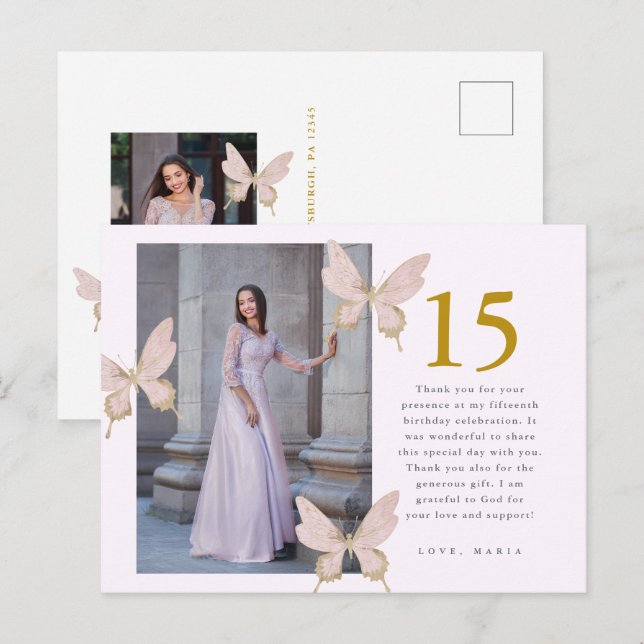 Hübsche Schmetterlinge Zwei Foto Quinceanera Viele Postkarte (Vorne/Hinten)