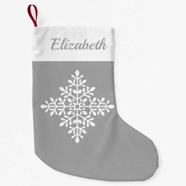 Hübsche Schneeflocke auf Grau mit Individuelle Nam Kleiner Weihnachtsstrumpf (Vorderseite)