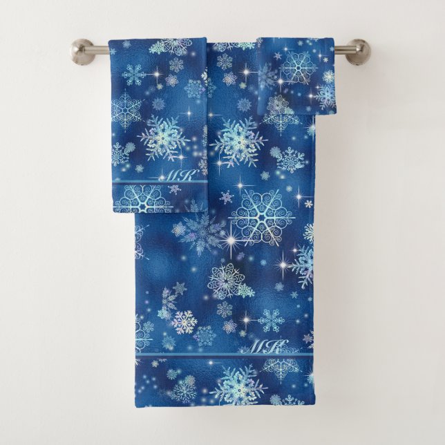 Hübsche Schneeflocken Muster Blau ID846 Badhandtuch Set (Insitu)