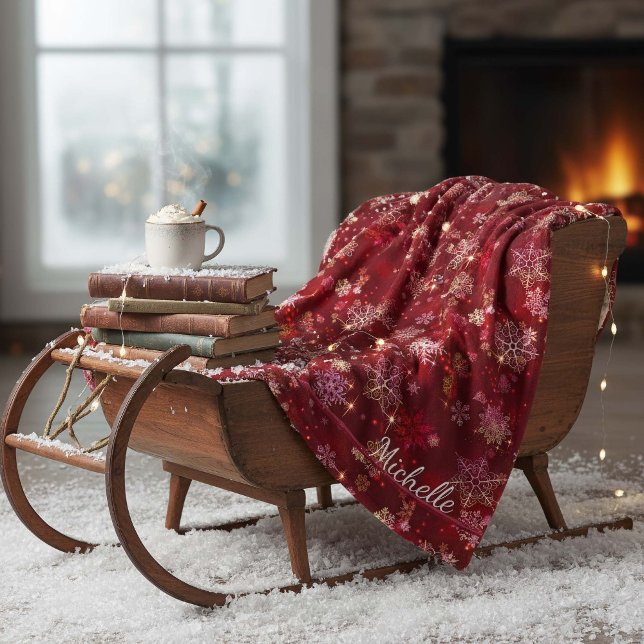 Hübsche Schneeflocken Muster Red ID846 Fleecedecke (Von Creator hochgeladen)