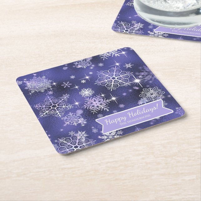 Hübsche Schneeflocken Pattern Violet ID846 Rechteckiger Pappuntersetzer (angewinkelt)