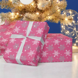 Hübsche Schneeflocken und Glitzern - heiß rosa Wei Geschenkpapier