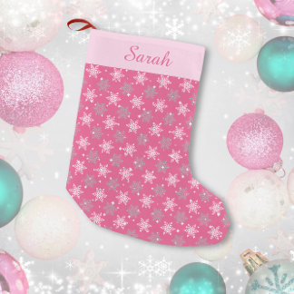 Hübsche Schneeflocken und Glitzern in rosa persona Kleiner Weihnachtsstrumpf