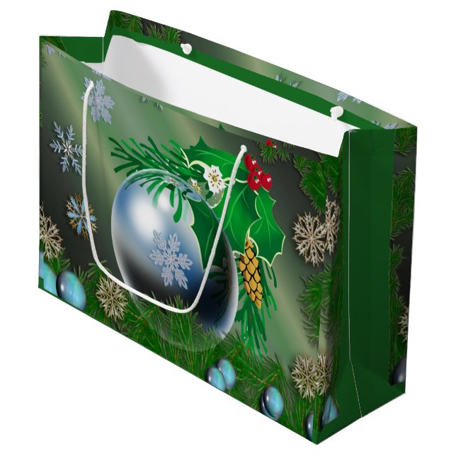 hübsche Schneeflocken Weihnachtsverzierungen Große Geschenktüte (Vorderseite Schrägansicht)